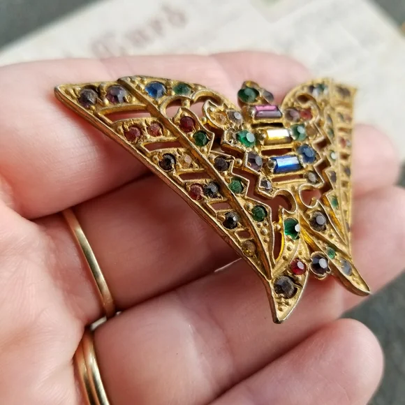 Relisted - Vintage Art Deco butterfly dress clip rhinestone - Picture 9 of 13